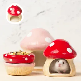 기타 애완 동물 용품 2023 귀여운 세라믹 버섯 하우스 아이템 햄스터 케이지 토끼 흰 쥐 쥐 친칠라 고슴도치 제품 230925를위한 작은 그릇