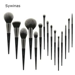 Makeup Tools Sywinas Brush Set Kit 15st High Quality Black Natural Synthetic Hair Professional Borstes 230926