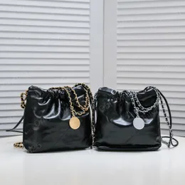 Designer-Luxustasche, gesteppt, 22 Mini-Hobo, goldfarben, silberfarben, Metall, Kordelzug, Umhängetasche, Kalbsleder, Umhängetaschen, Handtasche, unstrukturierte Form, Mini-Tragetasche, 7A-Qualität