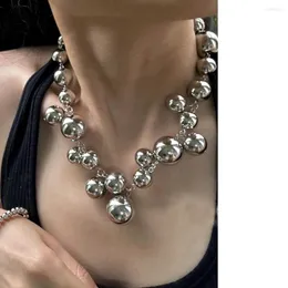 Gargantilha youngx luz luxo redondo grânulo colar y2k exagera grande cor prata frisado colar para presente de jóias femininas