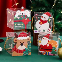 Dekoracje świąteczne przezroczyste przenośne pudełko na prezent Snowman Santa Claus Elk Kids Candy Packaging Navidad Xmas Party