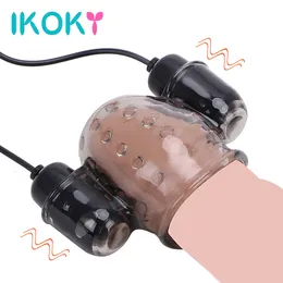 マスターベーターIkoky Glans Vibrator Penis Vibrators Massager 2 Caps Male Masturbator Delay Lonting Trainer Sex Toy for Men 12 Speed230925