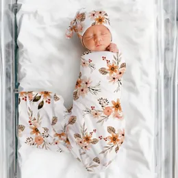 Sleeping Bags Baby Bedding Blankets Flower Print Born Muslin Swaddle Girl Hat Headband Infant Receiving Blanket 230923