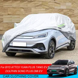 För Byd Atto 2 Dolphin 3 Yuan Plus Tan Tang Song Plus DMI EV Full Car Cover Rain Frost Snö Damm Vattentät Skydda anti UV -täckning