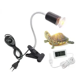 Andra hemträdgårdar UVAUVB Reptillamplampa Set med klippsköldpaddla lampa Lamphållare Kit Thermometer Hygrometer Tortoises Basking Heat Kit 230925