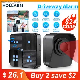 Alarm systems Hollarm Wireless Driveway Security Alarm Waterproof PIR Motion Detector Garage Welcome Burglar Alarm Secure System Patrol YQ230926