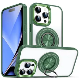 Ultra Clear Ring Kickstand Phone Cases for Samsung Galaxy S23 Plus S23+ S23Ultra Hard Magnetic Car Holder Protective Cover with Bracket Green