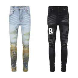 Designer män jeans kläder byxor män kvinnor tryck armé gröna förstörda mens smala denim rak cyklist mager jeans jacka storlek 30-40