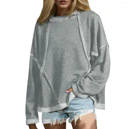 Sudaderas con capucha para mujer, sudadera informal de manga larga con cuello redondo, Tops holgados con ribete de encaje doble, ropa de calle 2023