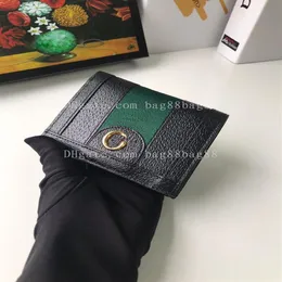 RealFine Väskor 5A 523155 11CM Ophidia Card Case Wallet Handväska Black Canvas Purses For Women With Dust Bag206y