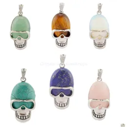 Pendant Necklaces Fashion Skl Gemstone Turquoise Quartz Amethyst Skeleton With 18 Inches Brass Chain Necklace Drop Delivery Jewelry Pe Dhe4K