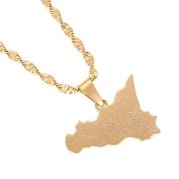 Stainless Steel Italy Sicily Map Pendant Necklaces Gold Color Italian Sicilia Jewelry Gifts287c