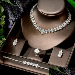 Earrings Necklace Hibride Elegant Cz Dubai Jewelry Sets Nigerian African Bridal Jewellery 4Pcs Mujer Set Cadenas Y Aretes Drop Deliver Dhomd