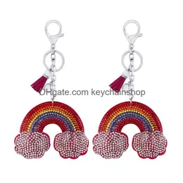 Key Rings Rhinestone Korean Veet Rainbow Cloud Keychain Pendant Creative Gift Fresh Tassel Bag Car Accessories Drop Delivery Jewelry Dhoin