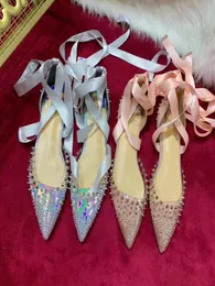 Luxurious Summer Sandals Dress Shoes Glitter Crisscross Elegant Red Bottoms Iriza suede pointtoe flats Wedding Party Ladies Sanda1948742