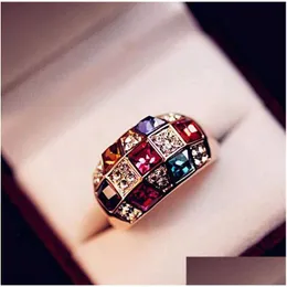 With Side Stones Luxury Jewelry Austrian Crystal Gemstone Rings Mixed Color Colorf Channel Setting Ring For Men Women Low Prices Drop Dh3En