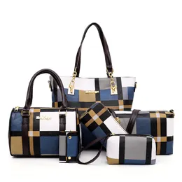 Вечерние сумки, комплект сумок из 6 предметов, модная женская сумка из искусственной кожи с сетчатым принтом, кошелек на плечо, известный бренд 230926
