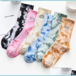Shoe Parts Accessories Socks Long Tie-Dye Letter Right Embroidery Cotton Harajuku Trend Funny Vortex Hip Hop Fashion Skateboard Me Dhuzh