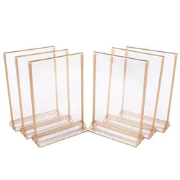 Party Decoration Gold Double Sided Picture Frames Acrylic Sign Holders Vertical Po Stand for Table Numbers Wedding Cards Pressed F180A