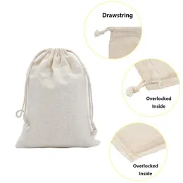 Present Wrap 50st Double DrawString Calico Cotton Muslin Bags For Wedding Party Favor Pouch smycken Förpackningsväska hela256m