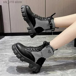 Stivali per caviglia motociclistici su cunei di pizzo nuove piattaforme femminili primaverili in pelle nera di oxford women botas mujer borse t230927 637
