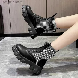 Motorcykel Ankle Boots Up Lace Wedges Nya kvinnliga plattformar Spring Black Leather Oxford Shoes Women Botas Mujer Bag T230927 637