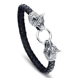 Bangle Viking Wolf Head Leather Bracelet for Men Street Cool Fashion Jewelry Man Gift 230926