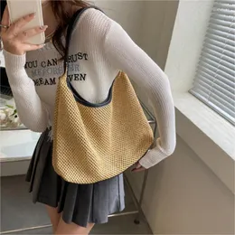 Evening Bags Summer Straw For Women Shoulder Rattan Woven Top Handle Bag Hollow Crochet Beach Casual Handbags 2023