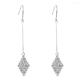 Stud Earrings 2023 Fashion Silver Plated Shining Crystal Long Tassel Rhombus Fine Jewelry Geometry Brincos Bijoux Wholesale