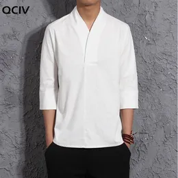 Summer Blue White Black Kimono Cotton Linen Shirt Men Chinese Style Retro V-neck Linen Blouse Thin Vintage Tee Shirt 1022235F