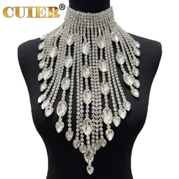 Chokers CuiEr SS28 Stunning Crystal AB Long Lrregular Tassel Necklace for Women Choker Jewelry Shiny Glass Rhinestones Wedding Accessory 230927