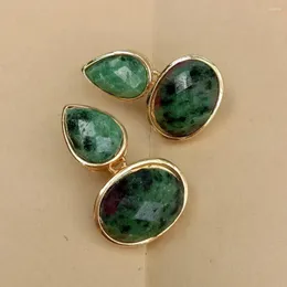 Stud Earrings KKGEM Natural 17x13mm Ruby Zoisite Anyolite Bezel Set Hook Fashion Supplies