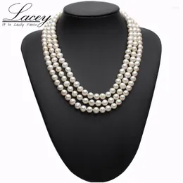 Pendants Real Pearl Necklace Silver Jewelry Freshwater Three Stand Chocker Bridal For Women Drop