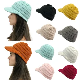 9 farben Winter Kappe Spitze Einfarbig Gestrickte Hut Mode Thermische Krempe Baskenmütze Casual Hut Für Frauen