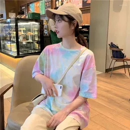 女性のTシャツ女性のTシャツ優れた春/夏のゆるい半袖タイ染料oネックファッションレディーストップドロップZBBA25