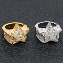 Men's Fashion Copper Gold Color Plated Ring Exaggerate High Quality Iced Out Cz Stone Star Shape Ring Jewelry336K