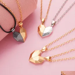 Pendant Necklaces 2Pcs Heart Stone Magnetic Couple Necklaces For Women Men Lovers Attractive Pendant Magnet Necklace Set Jewelry Neckl Dhxp5