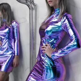 Casual Dresses Women's Laser Hologram Mini Hip Packed Sparkling Dress Music Festival Club DJ Party Show Pipe Dance Costume Disco