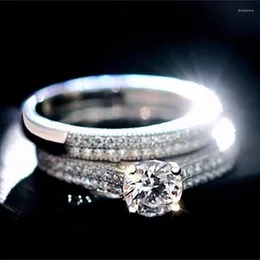 Anéis de cluster jóias finas solitaire anel de casamento para mulheres amor para sempre 925 prata esterlina cz anillos mujer empilhamento conjunto szie 4-12