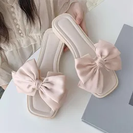 Slippers Summer Bow Knot Woman 2023 Fashion Beach Antiskid Flat Sole Sandals Office Lady Women Shoes Comfortable For Work