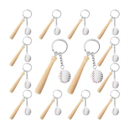 Keychains 16 PCS Mini Baseball KeyChain med träfladdermus för Sports temaparti Souvenir Athletes Rewards Favors233y