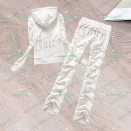 Juicy Tracksuit 여자 2 피스 바지 뒷면 편지 인쇄 후드가있는 일반 탑 탄성 허리 넓은 다리 바지 브랜드 디자이너 여성 의류 9 색