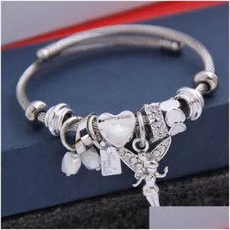 Charm Bracelets Friendship Gift Antique Vintage Sier Color Bracelets Diy Angle Girl Wing Heart Lock Key Pendants Charm Bracelet For Me Dhcas