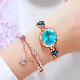 Moda Bileklik Mizaç Kadınları İzle Yaratıcı Kristal Matkap Kadın Saatleri Sözleşmeli Küçük Dial Star Ladies Holwatches235p