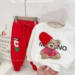 Conjuntos de roupas Bebê Meninas menino roupas primavera outono moda infantil terno bebê cor sólida impressão topSweatpants crianças terno de duas peças 1-5Y 230927