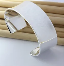 Bangle Cuff Bracelets For Women Smooth Wide Silver Plated Jewelry Party Accessories Big Size Gift Pluseras Femme