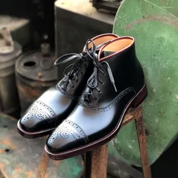 Buty Sipriks 2023 Ręcznie robana zima na męskie skórzane brogues buty męski kowbojski buty kostki Goodyear Welted Oxfords Italian