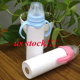 Local warehousesublimation 8oz sippy cup straight tumbler stainless steel kids water bottle baby bottles double wall kids tumbl173G