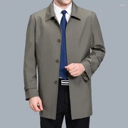 Herrgravrockar jackor 2023 Spring Single Breasted Medium Lång kappa Male Solid Color Khaki Windbreaker Daily Casual