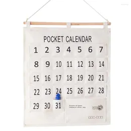 Storage Boxes Indoor Home Lightweight Space Saving Calendar Wall Decor Cotton Linen Office Mini Pocket Organizer Hanging Bag White